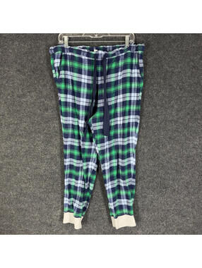 Aerie Pajama Pants Women XL Blue Plaid High Rise Drawstring Pockets Sleepwear
